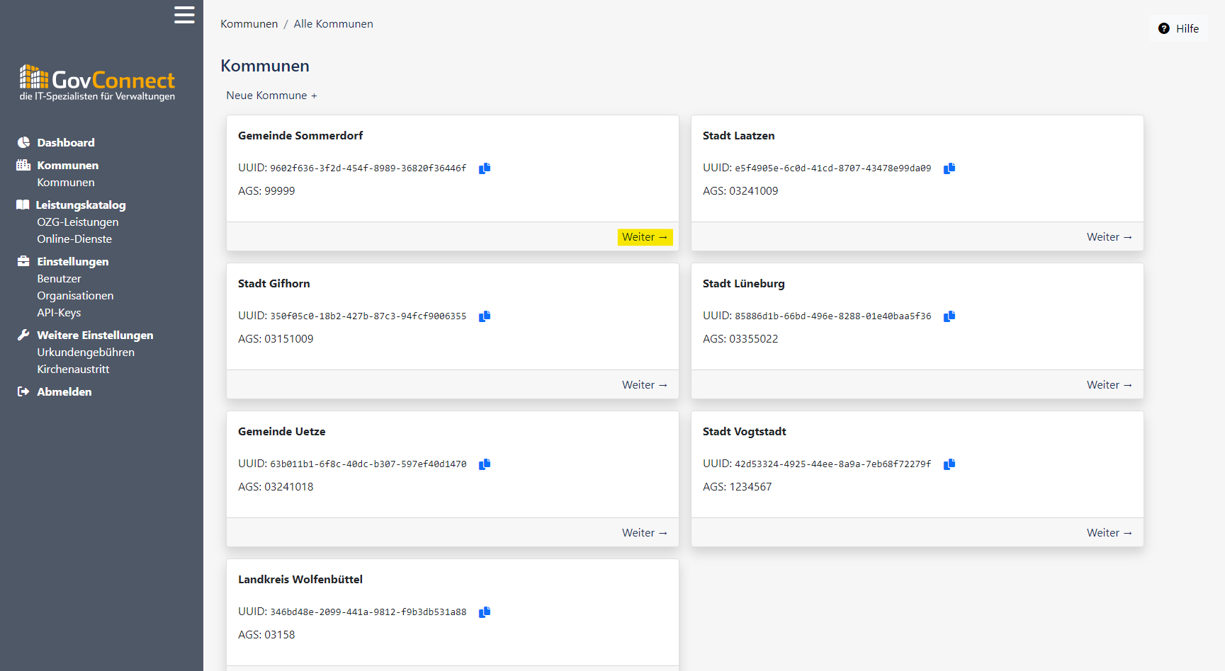 Backend Kommune bearbeiten