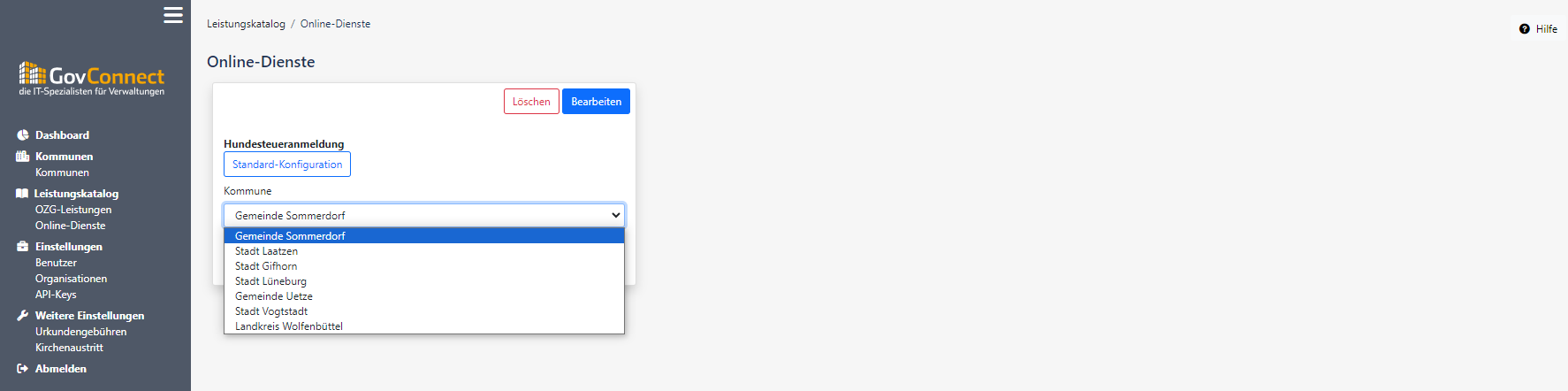 Backend Online-Dienst für Kommune konfigurieren (allgemein)