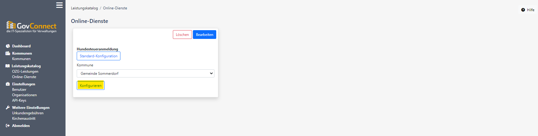 Backend Online-Dienst für Kommune konfigurieren (allgemein)