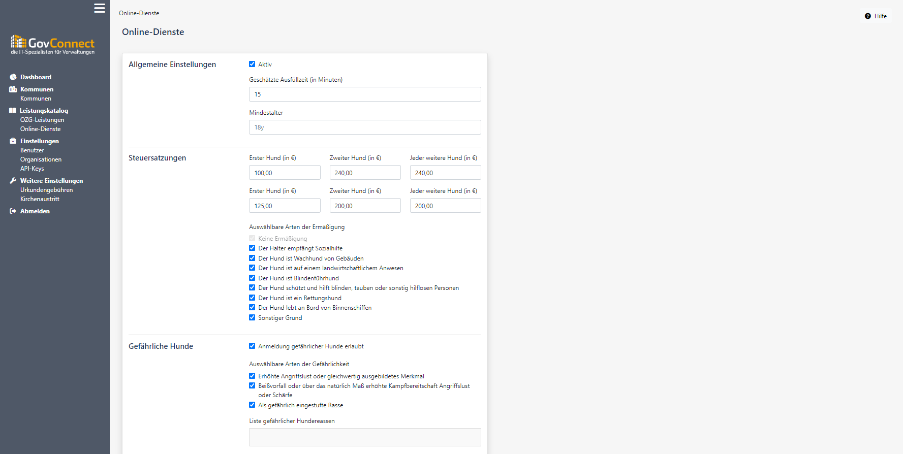 Backend Online-Dienst für Kommune konfigurieren (allgemein)