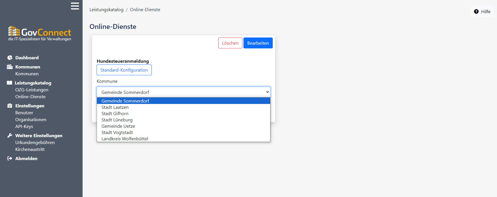 Backend Online-Dienst für Kommune konfigurieren (allgemein)